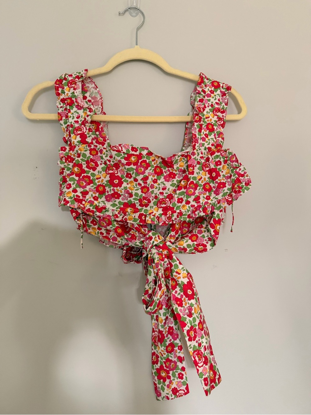 For Love & Lemons Red and Pink Floral Tie-Back Crop Top